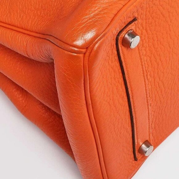 Hermes 35cm Orange Clemence Leather Palladium Plated Birkin Bag - Picture 5 of 12